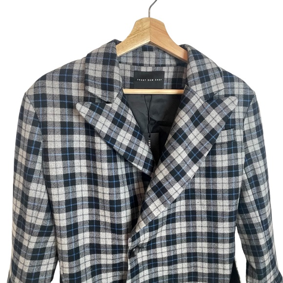 FRONT ROW SHOP Asymmetrical Plaid Jacket, Wool Blend Blazer, Size Large - Picture 2 of 6